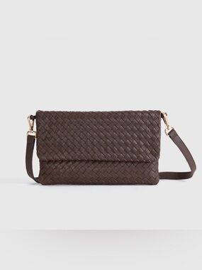 Quince Woven Leather Crossbody Bag in Dark Brown